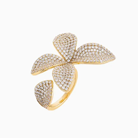 NEW ~ Anthropologie Adina Eden Fancy Flower Petal Silver Ring — Adjustable band - Picture 13 of 16